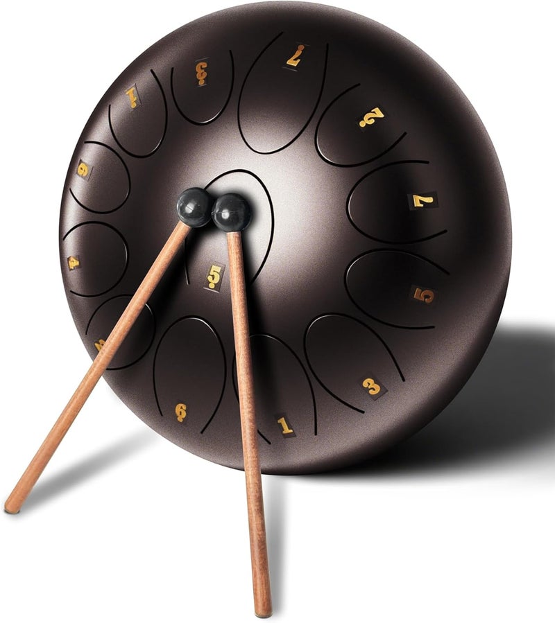 Regis Steel Tongue Drum 12 Inch 13 Notes C Major – Handpan Drum Percussion Instrument for Adults, Beginner Friendly Music Gift with Mallets, Music Book & Carry Bag (Bronze) - Image 5